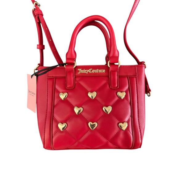 NWT Juicy Couture Red Quilted Mini Tote with Gold Heart Studs Crossbody Bag - Picture 2 of 10